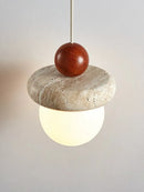 DecorBites™ Cream Stone Wood LED Chandelier for Bedroom & Children's Room