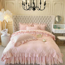 DecorBites™ Korean Princess Lace Ruffles Bedding Set in Bean Paste Pink