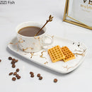 DecorBites™ Gilded Marble Texture Ceramic Cup & Saucer Set for Dining Table Tea & Coffee