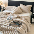 DecorBites™ Cozy Coral Fleece Striped Solid Blanket for Winter Sofa Cover Queen King Sizes