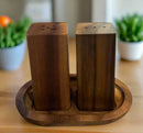 Salt & Pepper Shakers on an Acacia Wood Base
