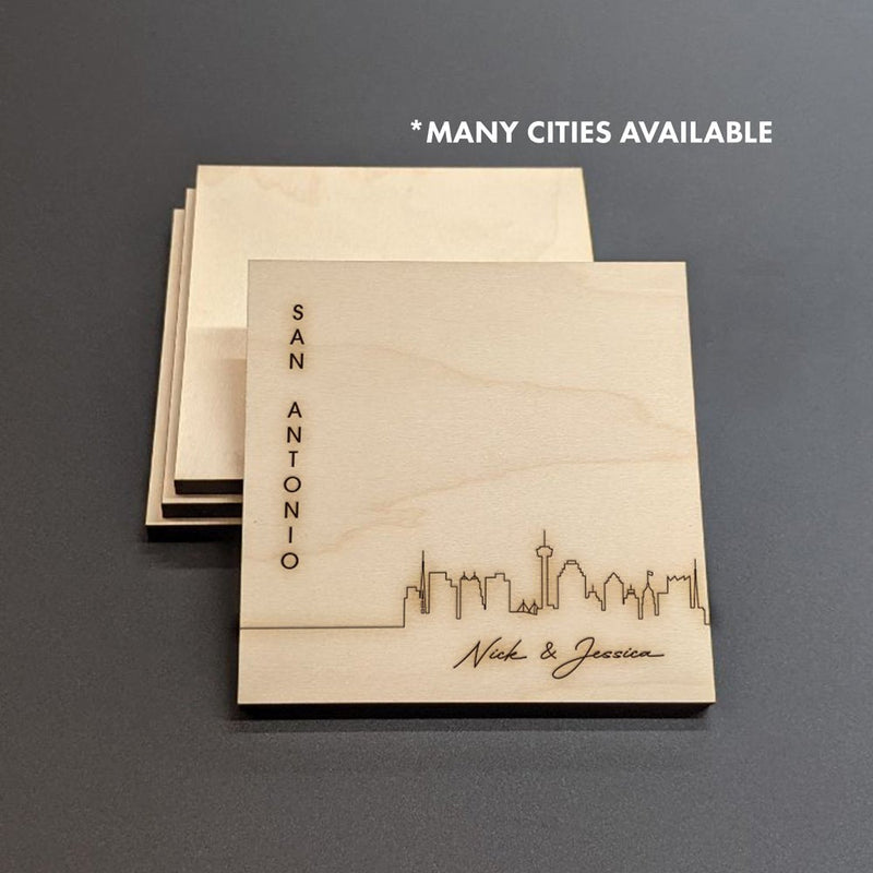 San Antonio Skyline Wood Coasters