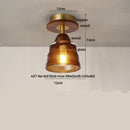 DecorBites™ Amber Glass Wood LED Ceiling Light Fixture for Modern Living Room.