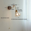 DecorBites™ Clear Glass LED Wall Sconce Pull Chain Switch Rotate Arm Walnut Wood Stair Light