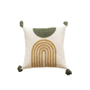 DecorBites™ Green Coffee Geometric Tuft Tassel Cushion Cover - Modern Minimalist Embroidered Pillowcase