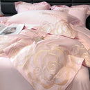 Chic embroidered light blue and gold bedding set bedroom decor