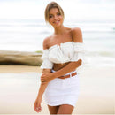 Women Crop Top – Summer Lantern Sleeve Strapless Ruched Beach Top