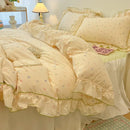 DecorBites™ Lace Bedding Set: Printed Design, Single Queen Size, Cozy Quilt Cover, Fitted Sheet, 2 Pillowcases