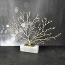 DecorBites™ Coral Tree Sculpture: Gold Metal Decorative Figurine on Marble Base