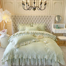 DecorBites™ Korean Princess Lace Ruffles Bedding Set in Bean Paste Pink