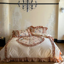 DecorBites™ 100% Cotton French Print Lace Ruffles Bedding Set - 4 Piece Bed Sets