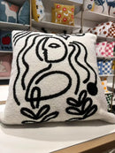 DecorBites™ Lambswool Face Cushion Cover 45x45 Beige White Abstract Art Pillowcase