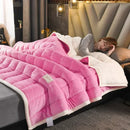 DecorBites™ Cozy Flannel Fleece Lambswool Blanket - 3 Layers, Warm & Soft for Bed.