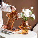 DecorBites™ Amber Glass Vase Hydroponics Flower Pots Room Decor Arrangement Floral Vases