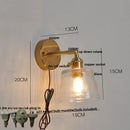 DecorBites™ Clear Glass LED Wall Lights Brass E27 Pull Chain Switch Bedside Lamp