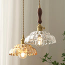 DecorBites™ Amber Glass Walnut Wood LED Pendant Lamp with Copper Knob Switch