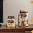 DecorBites™ Leopard Pattern Tank Ceramic Storage Jar with Lid for Jewelry and Cosmetics