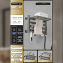 Modern white and gold electric towel radiator – bathroom storage shelf