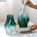 DecorBites™ Green Ripple Glass Vase with Artificial Flowers for Home Decor