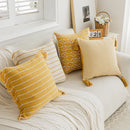 DecorBites™ Geometric Tufted Cushion Cover with Crochet Tassels - Nordic Yellow Striped Pillow Cover