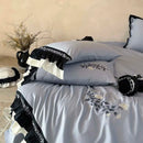 DecorBites™ Flowers Embroidery Ruffles Cotton Bedding Set with Duvet Cover, Sheet, Pillowcases