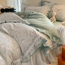 DecorBites™ Lace Ruffles Cotton Floral Duvet Set with Pillowcase, Princess Bedding