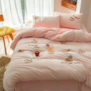 DecorBites™ Embroidered Fleece Winter Bedding Set: Duvet Cover, Sheet, Quilt, Pillowcases