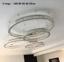 DecorBites™ Crystal LED Chandelier Rings Pendant Lamp Luxury Villa Stair Decoration