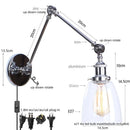 DecorBites™ Chrome Industrial LED Wall Sconce Swing Arm Clear Glass Lamp