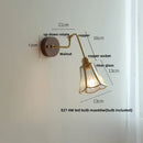 DecorBites™ Clear Glass LED Wall Sconce Pull Chain Switch Rotate Arm Walnut Wood Stair Light