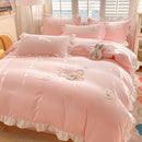 DecorBites™ Cartoon Embroidery 100% Cotton Bedding Set King Queen Bedclothes