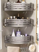 DecorBites™ Corner Shelf with Towel Bar Hook, Aluminum Organizer for Bathroom and Kitchen