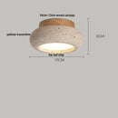 DecorBites™ Japan Style LED Ceiling Light Yellow Travertine Stone Wood Base Bedroom Luminaire