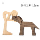 Cute Wood Dog Human Statue Craft Figurine Desktop Table Ornament Carving Model Home Room Decoration Pet Sculpture Christmas Gift