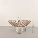 DecorBites™ Coral Disc Pedestal | Metal Tray Marble Base Fruit Plate Gold Compote