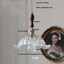 DecorBites™ Green Glass LED Pendant Lights with Walnut Wood Hanging Lamp