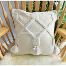 DecorBites™ Ethnic Tufted Cushion Case, Pure White Handmade Throw Pillow Cover