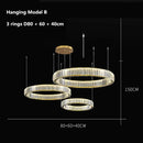DecorBites™ Crystal LED Chandelier Rings Pendant Lamp Luxury Villa Stair Decoration