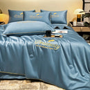 DecorBites™ Embroidered Ice Silk Summer Quilt Set with Pillowcases