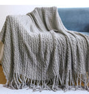 DecorBites™ Geometric Knit Sofa Blanket with Tassels