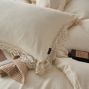 DecorBites™ Lace Edge Cotton Bedding Set for Soft Skin with Duvet, Sheets, and Pillowcases