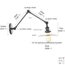 DecorBites™ Industrial Loft Swing Arm Wall Sconce Clear Glass Pull Chain Switch Bedside Lamp
