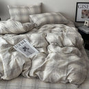 DecorBites™ Cotton Grid Bedding Set - Soft & Stylish Bed Sheet, Quilt Cover Kit