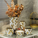 DecorBites™ Geometric Gold Leaf Relief Ceramic Vase - Elegant Hand-Appliqued Flower Pot Home Decor