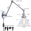 DecorBites™ Chrome Industrial LED Wall Sconce Swing Arm Clear Glass Lamp