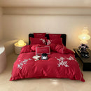 DecorBites™ Egyptian Cotton Flowers Embroidery Bedding Set in Black, Red, and Khaki