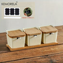 DecorBites™ Japanese Retro Ceramic Seasoning Jar Set with Tray - 3-Piece Kitchen Organizer