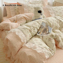 DecorBites™ Cotton Small Florals Princess Bedding Set - Queen Size - Duver Cover Bed Sheet Bed Skirt Pillowcases