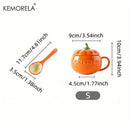 DecorBites™ Halloween Pumpkin Shaped Ceramic Cup with Spoon | Kawaii Soup Mug