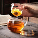 DecorBites™ Glass Tea Cup with Infuser and Lid - 350ml Drinkware for Home and Office